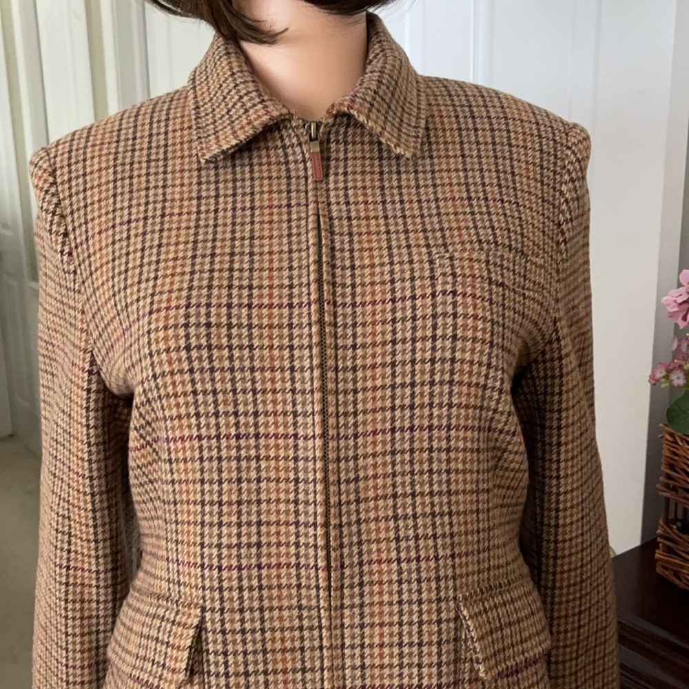 Lauren Ralph Lauren Houndstooth Plaid Zipper Virgin Wool Jacket - Picture 4 of 14